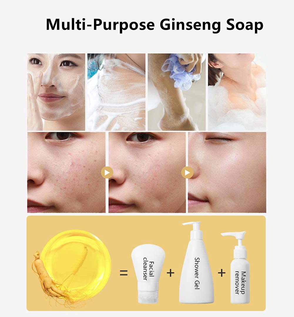 Sophora Flavescens Ginseng Soap Bar Set,4 Pieces Acne Clearner Pimple Pore Removal Soap for Men Women Face Body Hand Hair,Herbal Fragrance