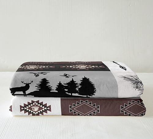 Miniatura 4 de Manfei Manta rústica de granja, manta de retazos con diseño de oso y ciervo, para niños y adultos, manta temática de aventura para sofá, manta de