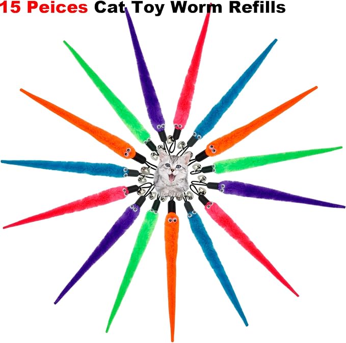 15 piezas recambios de juguete gusano para gato CATENESS miniatura 6