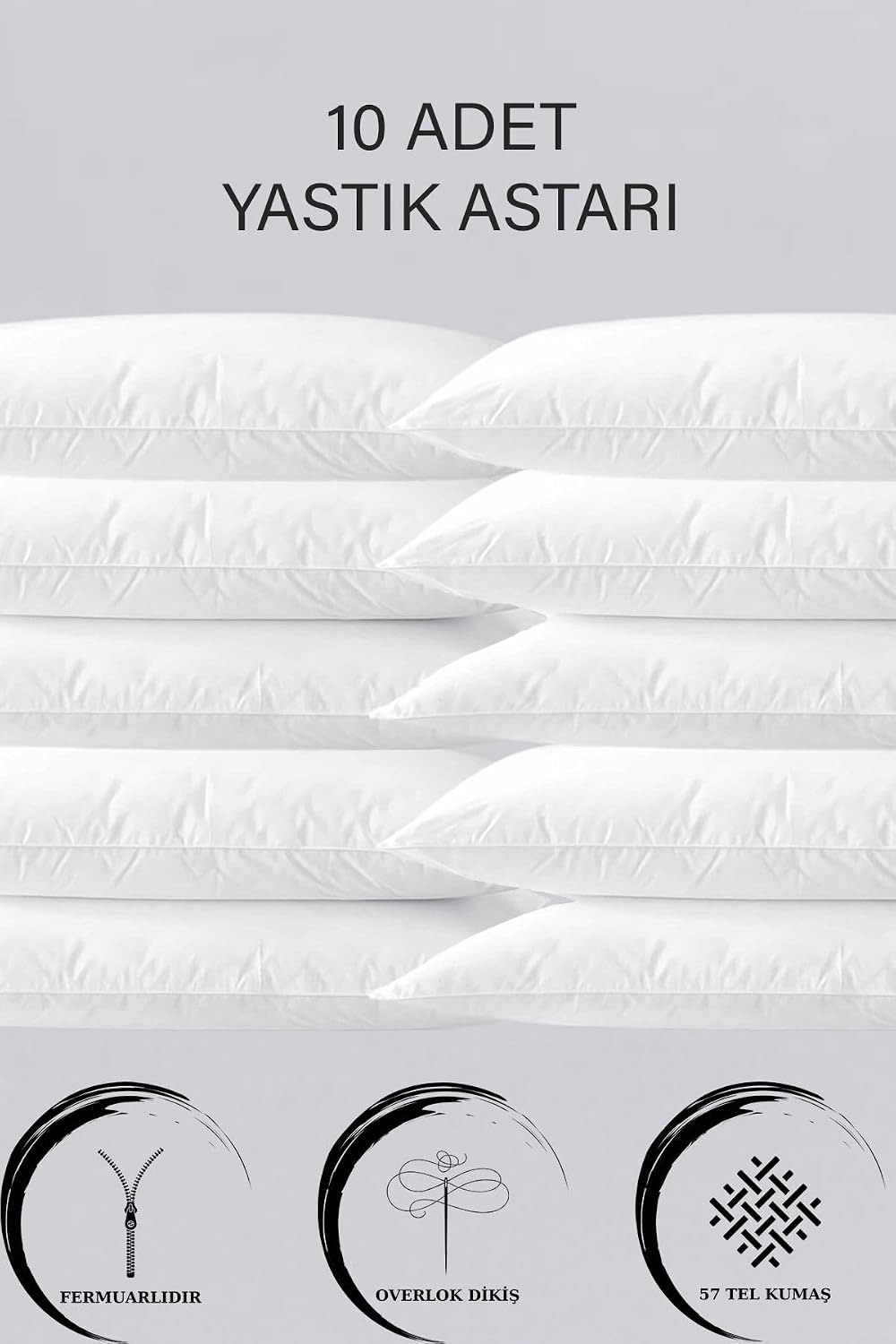 10 Adet Fermuarlı Yastık Astarı | 50x70CM Fermuarlı Beyaz Yastık Kılıfı |Yastık İç Kılıfı Şilte Milt 10 Adet 50 x 70