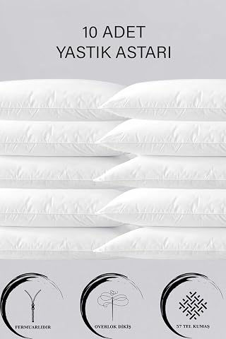 10 Adet Fermuarlı Yastık Astarı | 50x70CM Fermuarlı Beyaz Yastık Kılıfı |Yastık İç Kılıfı Şilte Milt 10 Adet 50 x 70
