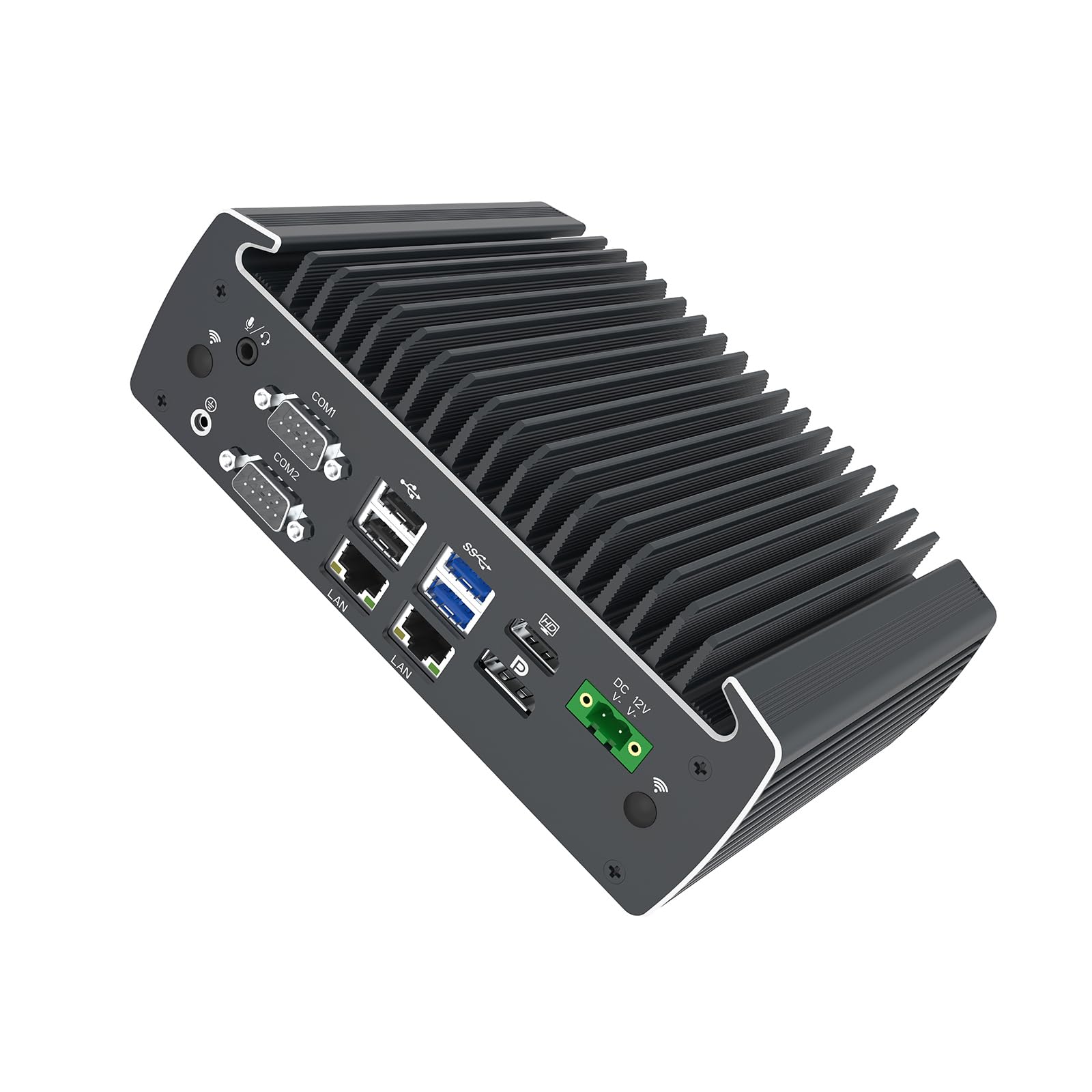 Fanless Industrial PC, Mini Computer, IPC, Celeron J6412, Windows 11 / Linux Ubuntu, IX15, TPM 2.0, 6 x COM, HDMI, DP, 3 x LAN, GPIO, 9-36V 2Pin Phoenix, 32G RAM, 128G SSD