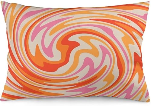 Funda de almohada retro de los años 60, 70 y 80, color rosa, naranja y amarillo, funda de almohada lumbar decorativa de 12 x 20 pulgadas para