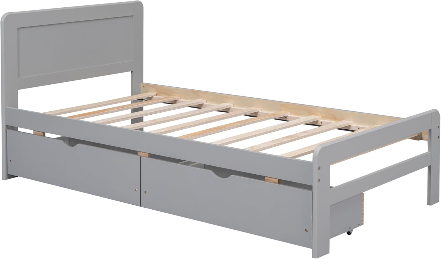 Twin Size Platform Bed with 2 Storage Drawers - Stylish Wooden Frame with Headboard and Under-Bed Storage for Kids, Teens, and Adults - No Box Spring Needed and Easy to Assemble, Gray