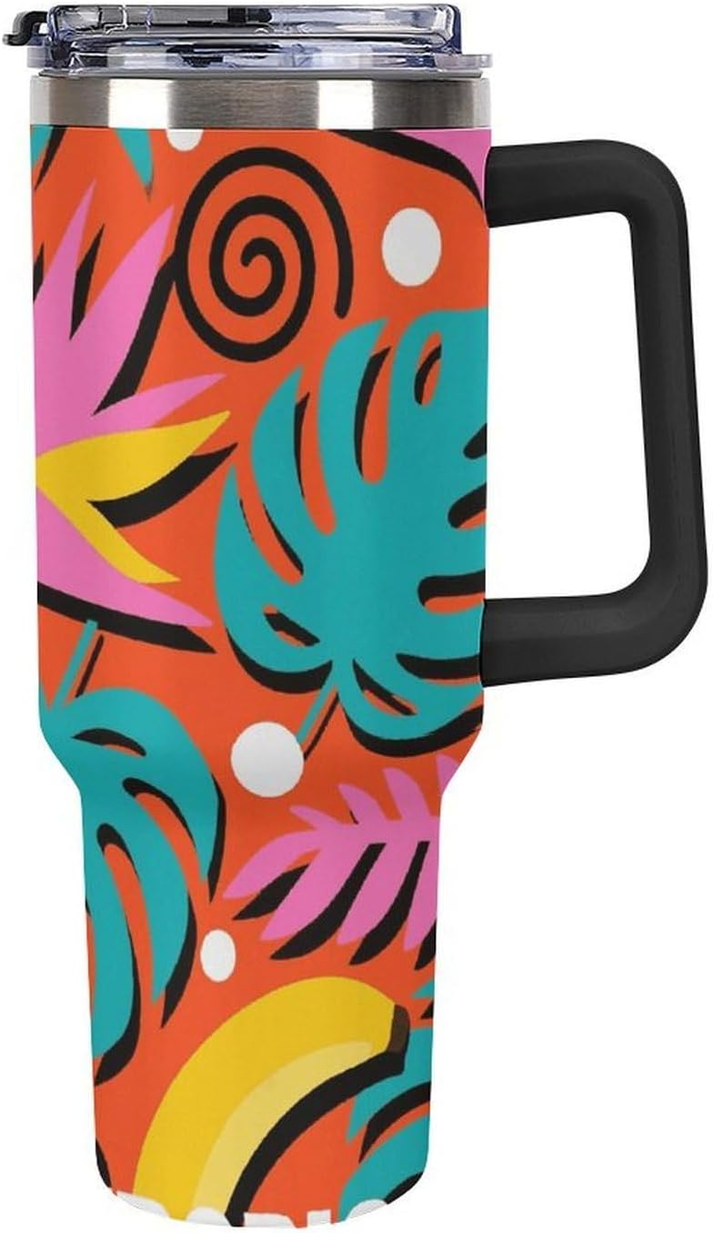 40 Oz Tumbler with Straw And Lid Ropical Leaves Insulated Travel Coffee Mug Stainless Steel Water Bottle Vacuum Insulated Tumblers for Sport Work Car Travel Weekends