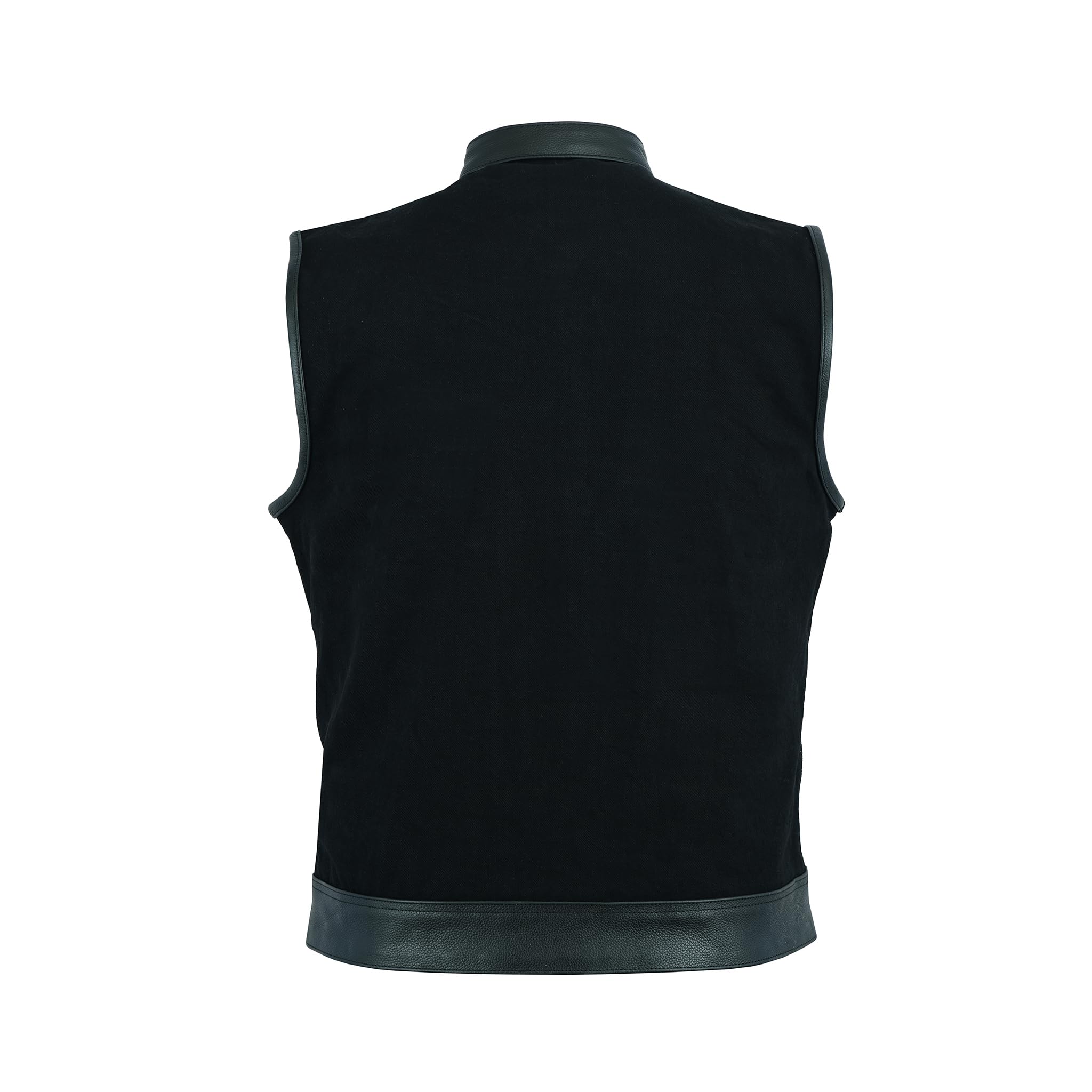 Black Anarchy Club Gilet de motard en denim avec bordures en cuir et poches profondes