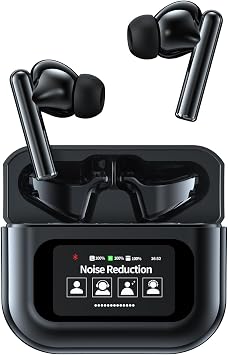 TWS Earbuds Bluetooth Headphones Wireless Ear Buds with Touch Screen, ANC ENC Noise Cancelling Transparency Mode for iOS Android Pad Black Black