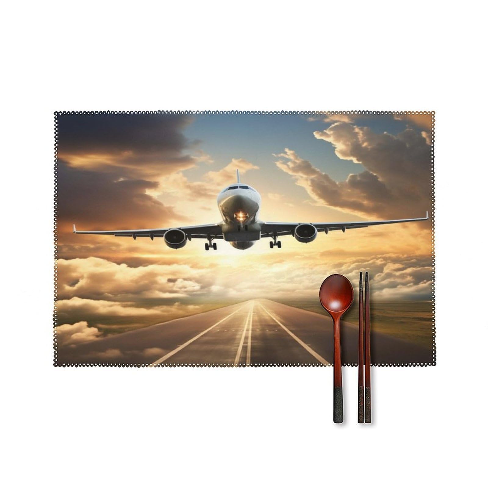 Airplane Placemats Set of 4 Canvas Washable Cloth Place Mats Wipeable Heat Resistant Table Mats Elegant Cloth Placemat for Kitchen Dinning Party Table Decor 12" X 18"