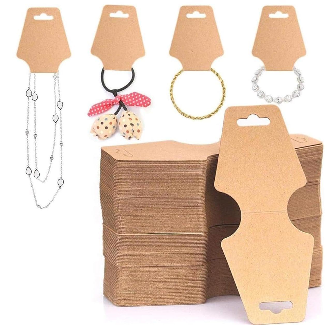 100 PCS Jewelry Packaging, Self Adhesive Bracelet Packaging, Kraft Paper Necklace Display Cards, Packaging,Personalized Jewelry Display Cards for Small Business, Handmade Display Cards