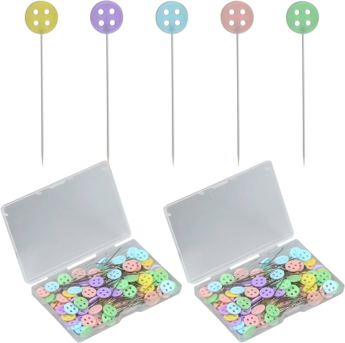 200 Pcs Sewing Pins, Quilting Pins, Flat Head Straight Pins Kits, Colored Heads with Storage Boxes, for Sewing Projects, DIY Projects, Dressmaker Decoration (2.16inch, Buttons)