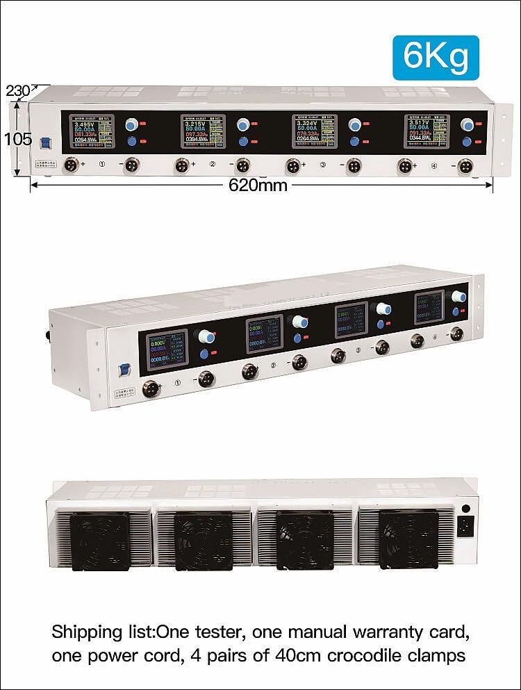 Batteriekapazitätsanzeige Hochpräziser 4-Kanal-5V-50A-Lade-Entlade-Detektor, Spannungsausgleichs-Lithiumbatterie-Kapazitätstester For Akkus