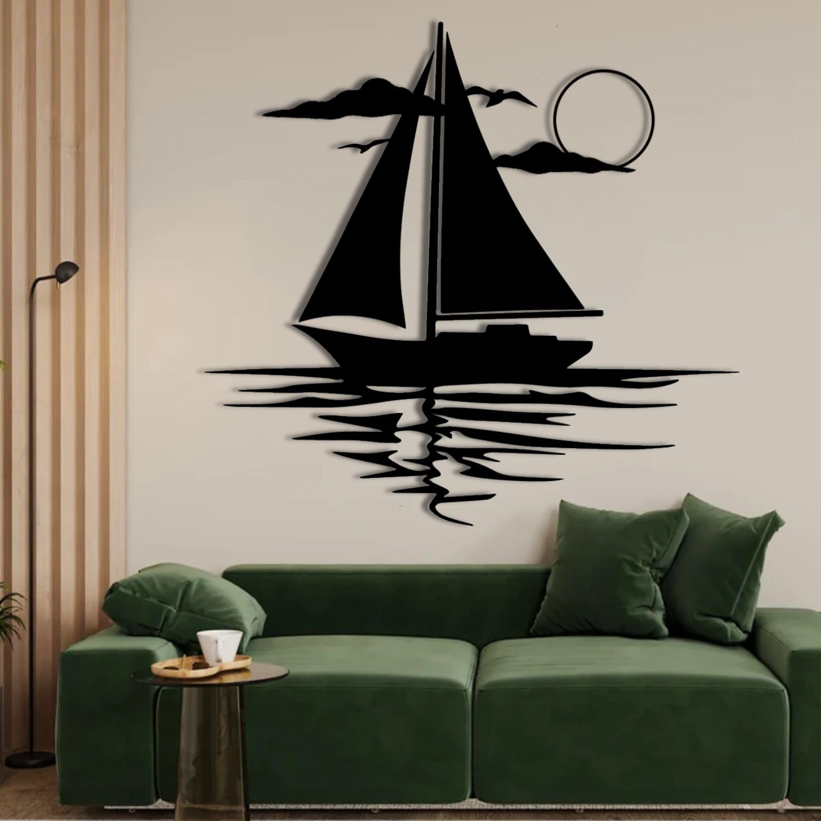 Décoration murale métal voilier silhouette marine noire salon intérieur extérieur