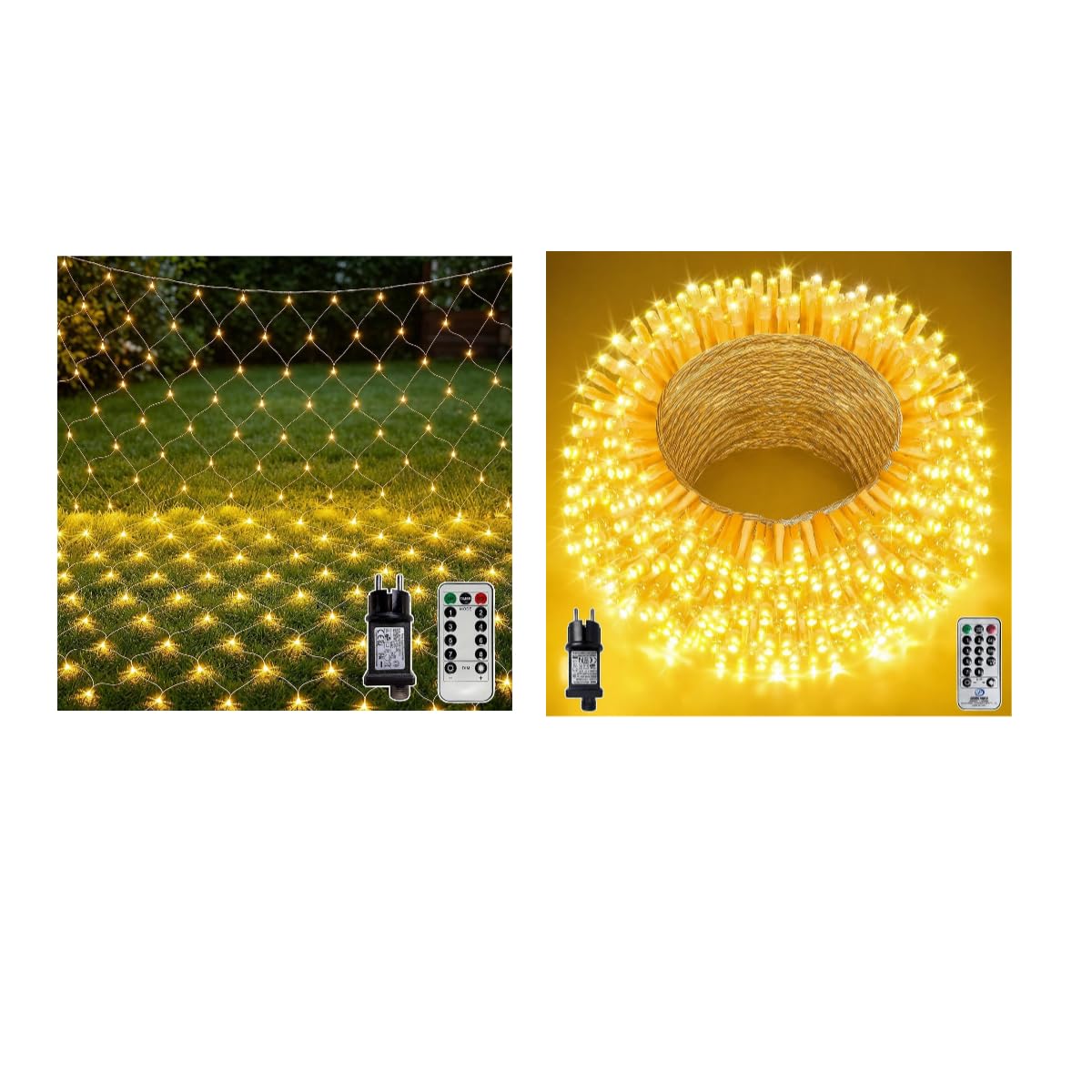 LED Lichternetz Außen + LED Lichterkette Auße, 200 LEDs Lichternetz 3x2m Warmweiß 400 LEDs Lichterkette 40M Warmweiß mit Fernbedienung, Timer 8 Modi, Wasserdicht für Garten Terrasse Weihnachten Party