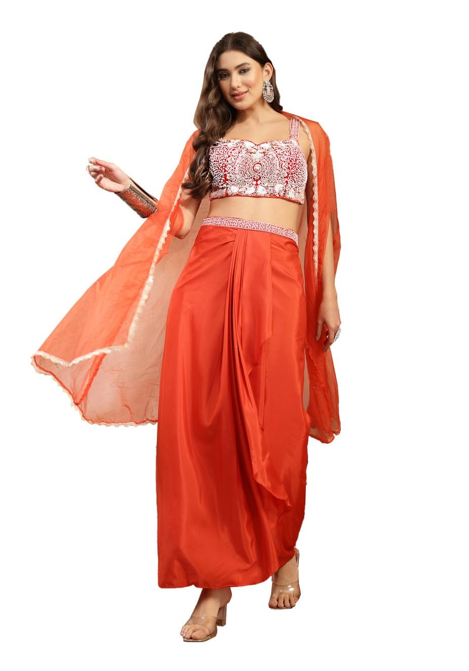 stylum Women's Solid & Embroidered Silk Draped Lehenga Choli With Shrug-picture-15
