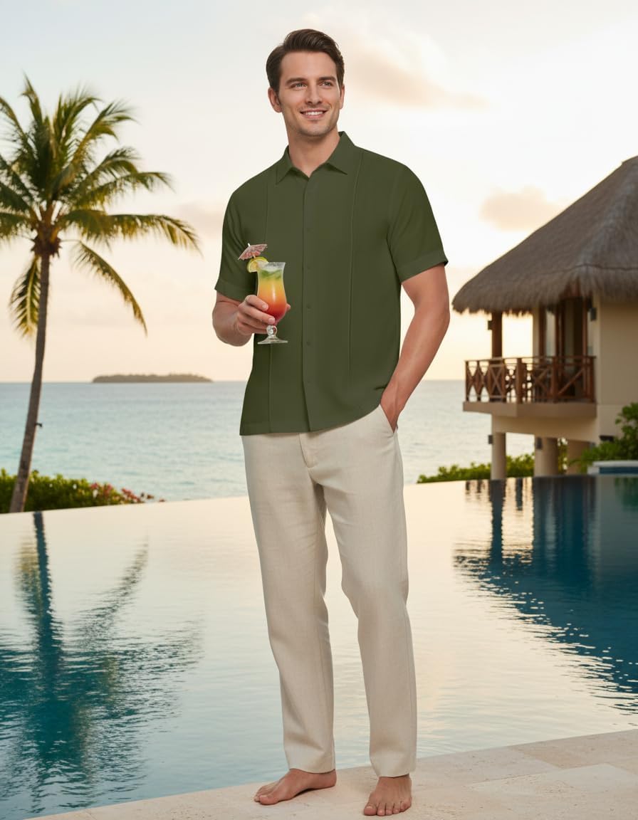 Mens Short Sleeve Shirts Button Down Shirts for Men Beach Summer Solid Formal Shirt - Image 3