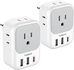 2 Pack European Travel Plug Adapter PD 20W, TESSAN Canada to Europe Plug Adapter with 4 AC Outlets, 3 USB Ports (1 USB C), 7 in 1 Type C Travel Power Adaptor for Most of Europe, Italy, France,Portugal