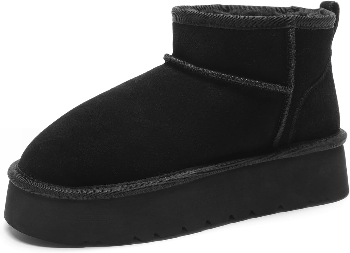 DREAM PAIRS Women's Platform Winter Snow Boots Genuine Suede, Water Resistant Mini Ankle Boots Stable Lightweight Booties Anti-Slip with Memory Foam Outdoor Fuzzy