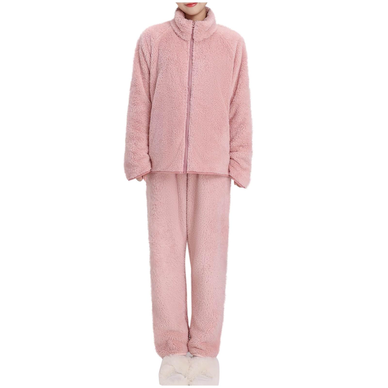 2024 Pijama Polar Mujer,Pijama Mujer Invierno Forro Polar Conjunto de Sudaderas con Cremallera de Cuello Alto y Pantalon Largo Espesado y Cálido Ropa Casa Suave y Cómodo Ropa de Dormir Pijamas Mujer