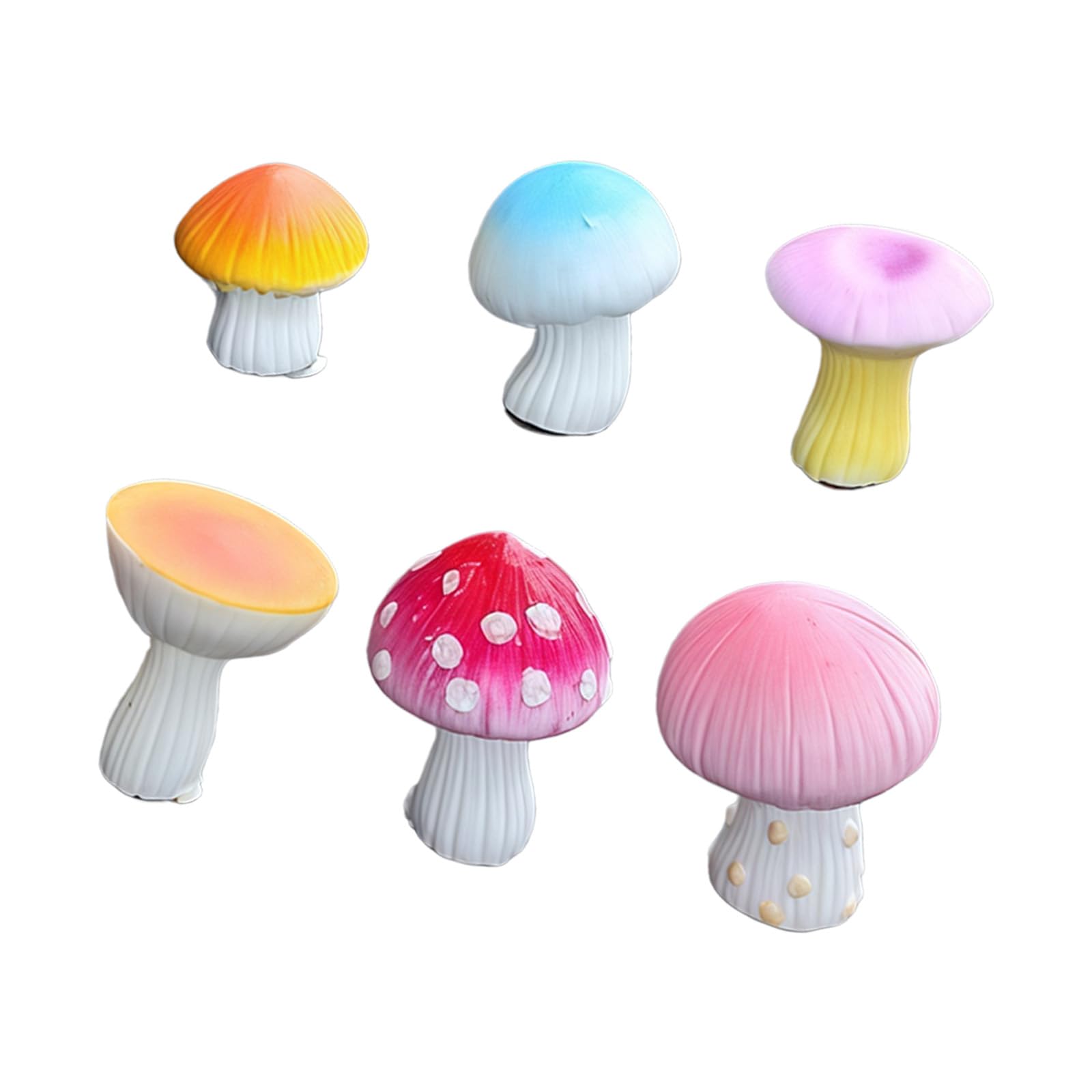 ZBIianxer 6Pcs Multicolored Miniature Mushroom Resin Figurines Ornaments for Vehicle Decoration Offices Desk Display Photo Props Car Interior Decoration