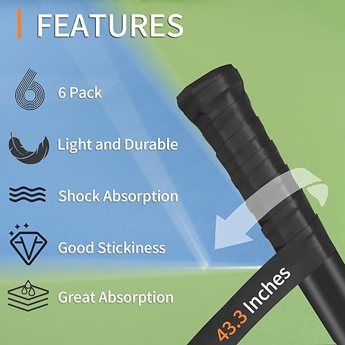 Miniatura 2 de Cinta de agarre para raqueta de tenis, paquete de 6 cintas de agarre antideslizantes precortadas, súper absorbente, sensación seca, agarre para