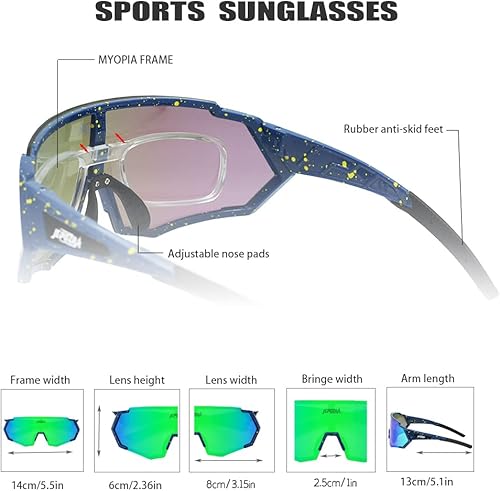 Miniatura 3 de JEPOZRA Gafas de ciclismo polarizadas con 3 lentes intercambiables, gafas de equitación, béisbol, correr, esquí, deportes