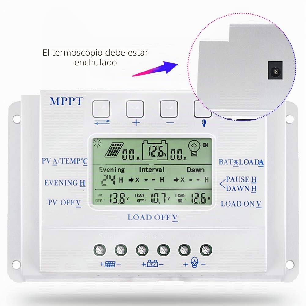 MPPT T40 40A Regulador de carga solar 12V 24V Controlador de pantalla LCD automático con control de temporizador de carga dual para sistema de luz de calle