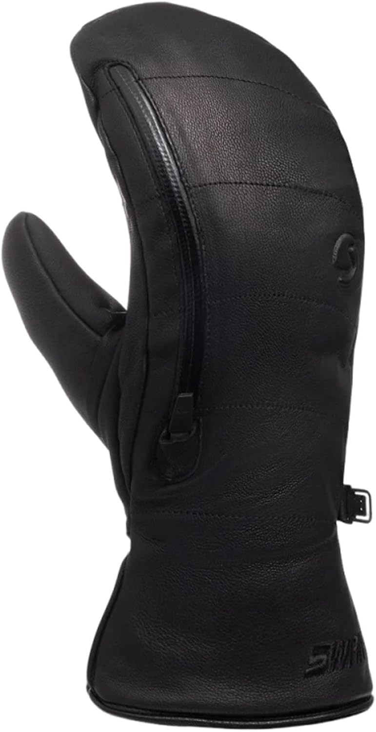 Swany Women's Bocco Full Leather Warm Insulated Winter Snow Cold Weather Skiing Mittens with Removable Fleece Inner Gloves