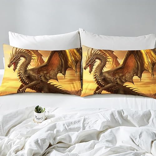 Vista 10 de Juego de cama de dragón tamaño matrimonial, edredón de dragón tamaño individual, transpirable, 3 piezas (estilo dragón 05)