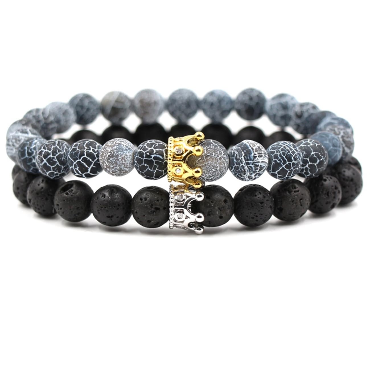 Epinki Naturstein Armbänder Krone mit Zirkonia für Damen & Herren, 8mm Echten Natursteinen Perlenarmband Herren mit Edelsteinen, Tolle Geschenkidee Handgemacht, 19CM