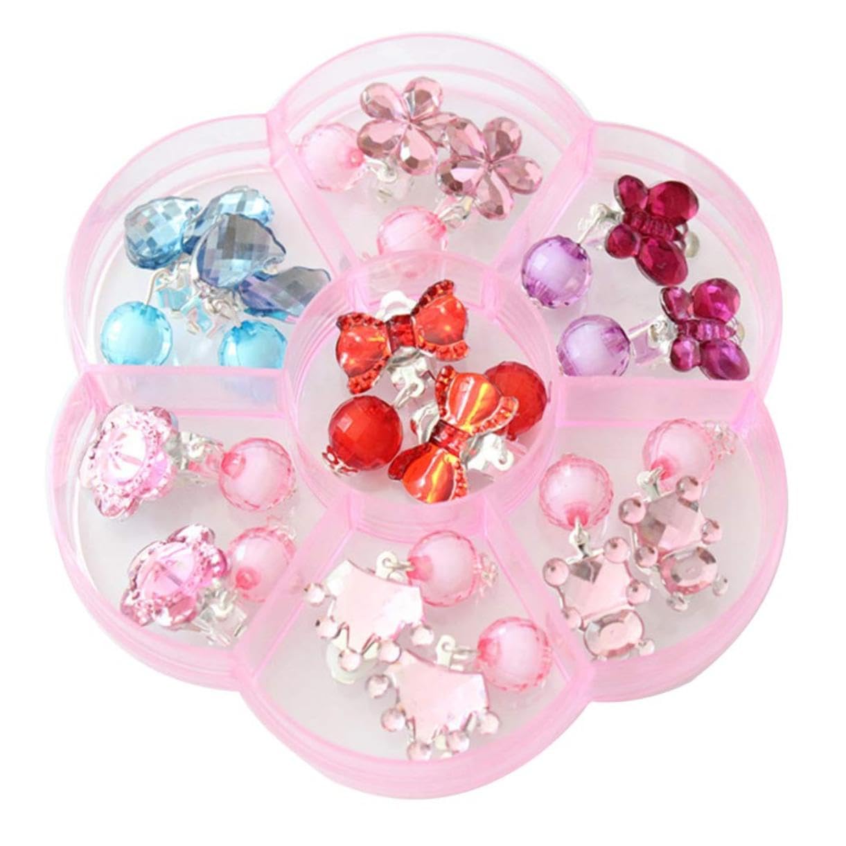 CIYODO 7 Pairs Kids Clip Earrings Storage Box Little Girls Jewelry Box Cartoon Earring Organizer