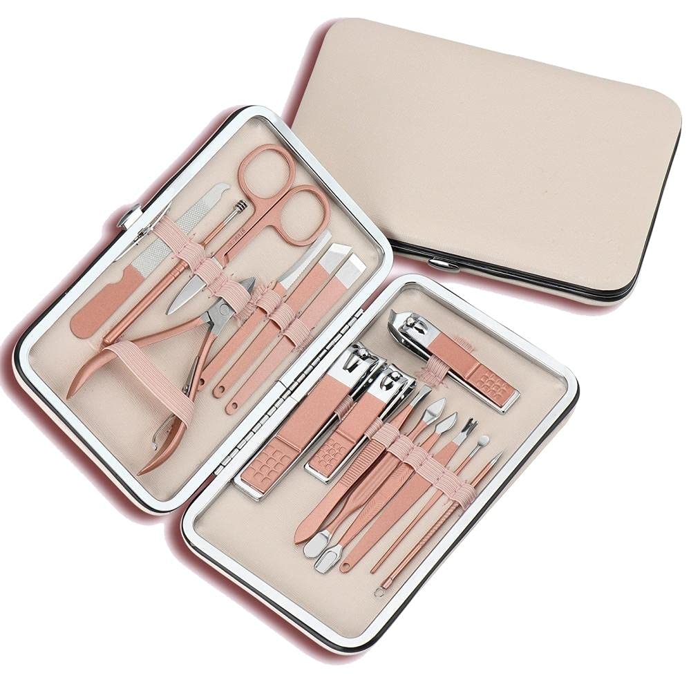 Professionelles Nagelknipser-Set 7-18-teilig, scharfer Nagelschneider aus Edelstahl, Pediküre- und Maniküre-Set mit Cortex-Metallgehäuse für Männer und Frauen, Silber, 10-teiliges Set (Pink 16)