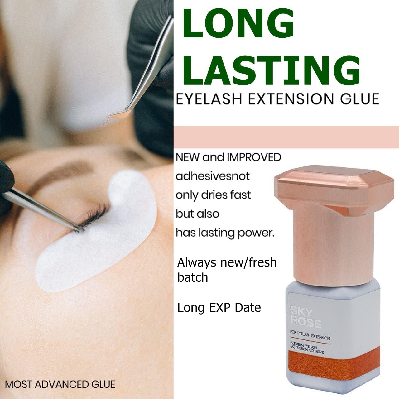 Sky Rose Glue Extremely Strong Eyelash Extension 5ml 2025 - Skillful and Fast Hand Professional Eyelash Extension Adhesive - 0.5s Fast Drying / 6-8 Weeks Long Retention time TUBeauty