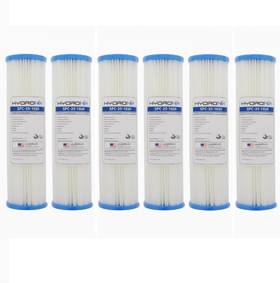 Hydronix SPC-25-1020 20 Micron Standard 10 Inch Pleated Sediment Filter 6 Pack