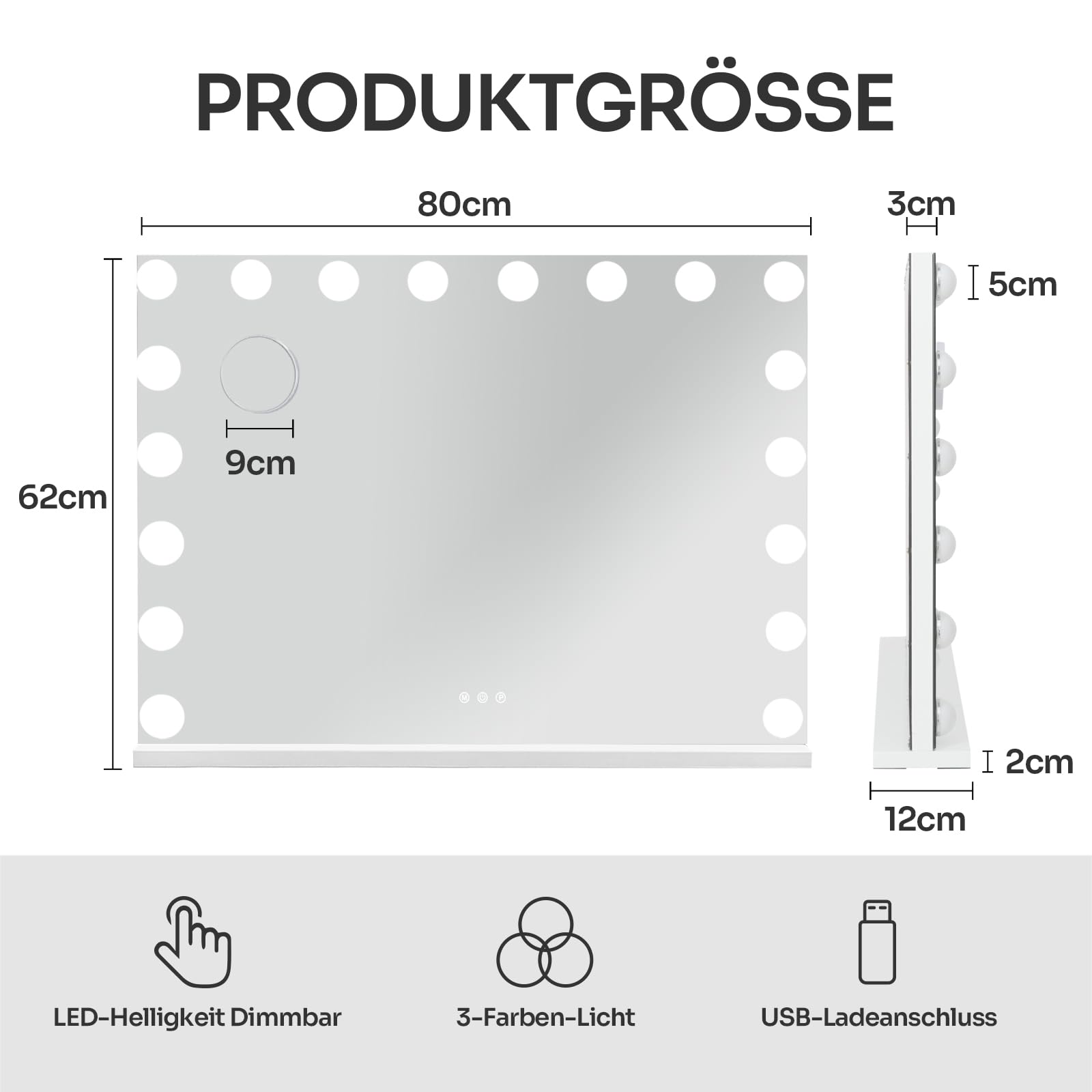 eklipt Schminkspiegel mit Beleuchtung 80x60cm Hollywood Spiegel mit Beleuchtung Kosmetikspiegel 1... Ansicht 7