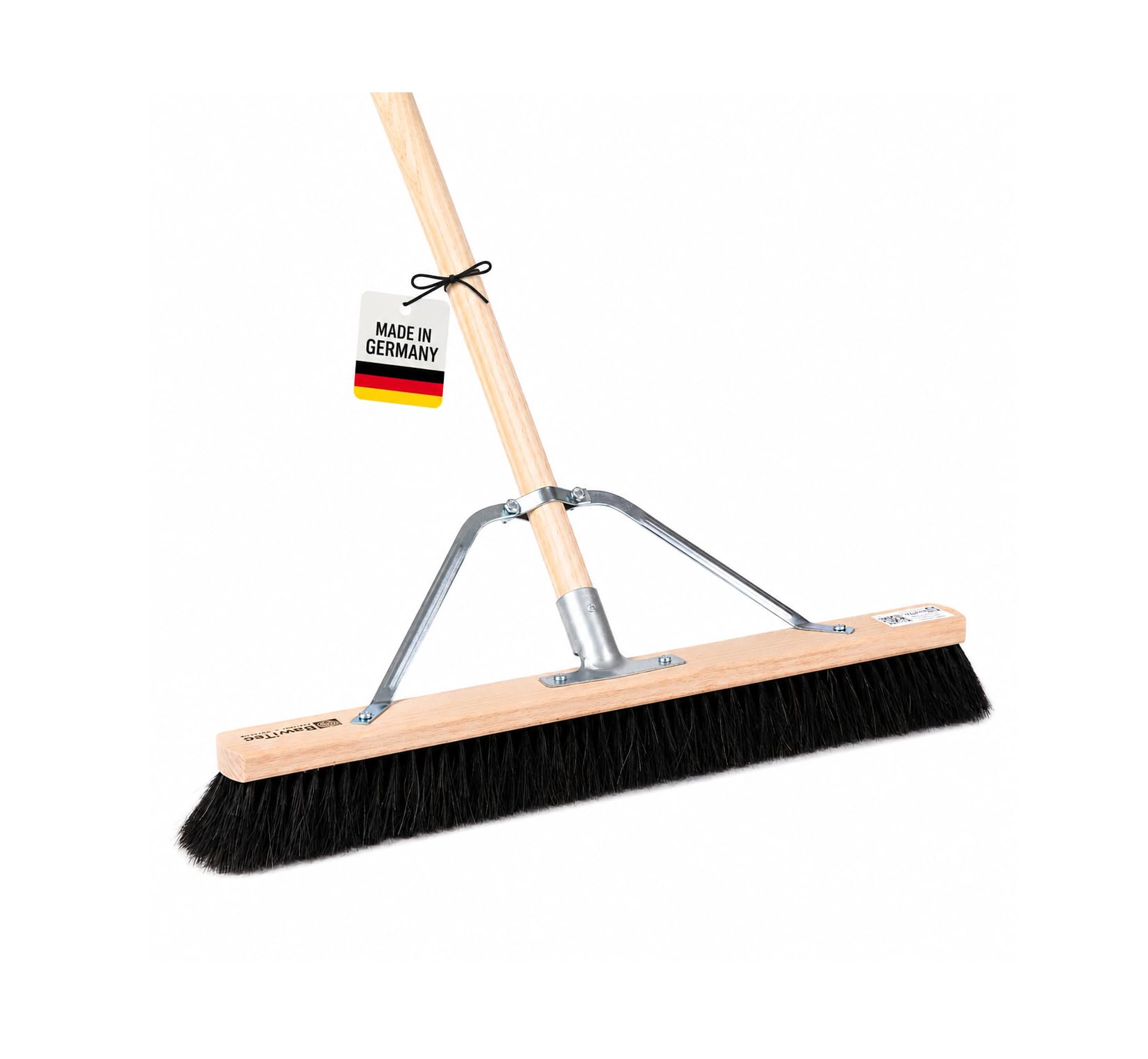 Rosshaar Saalbesen Besen 100cm mit Stiel 160cm und Stabi weiche Borsten | Spezieller Stielstabilisator/Zusatzhalterung, Besenstiel Ø28mm, Sehr weiche Naturhaar-Rosshaar-Borsten