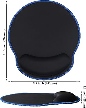 Meffort Inc Mouse Pad with Wrist Rest Support & Stitched Edges, Durable Ergonomic Gaming Mousepad - Black with Blue Edges