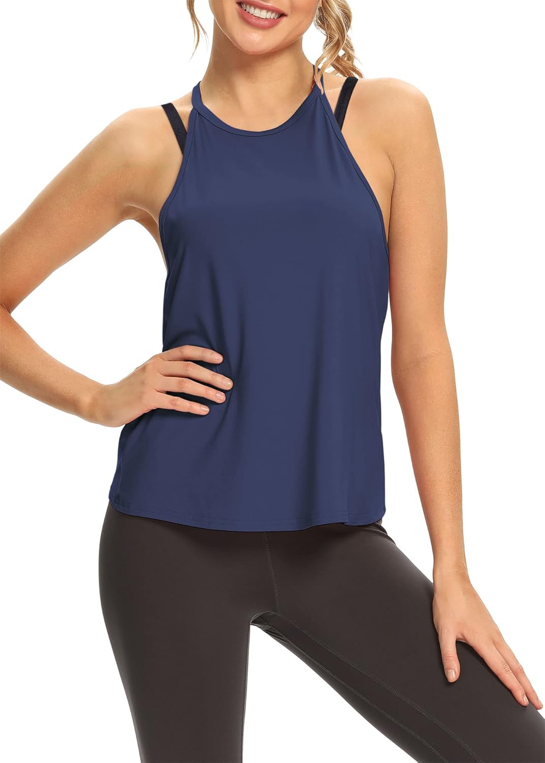 Mippo Womens Open Back Workout Tops Sleeveless Halter Gym Athletic Tank Tops Loose Fit - Image 3