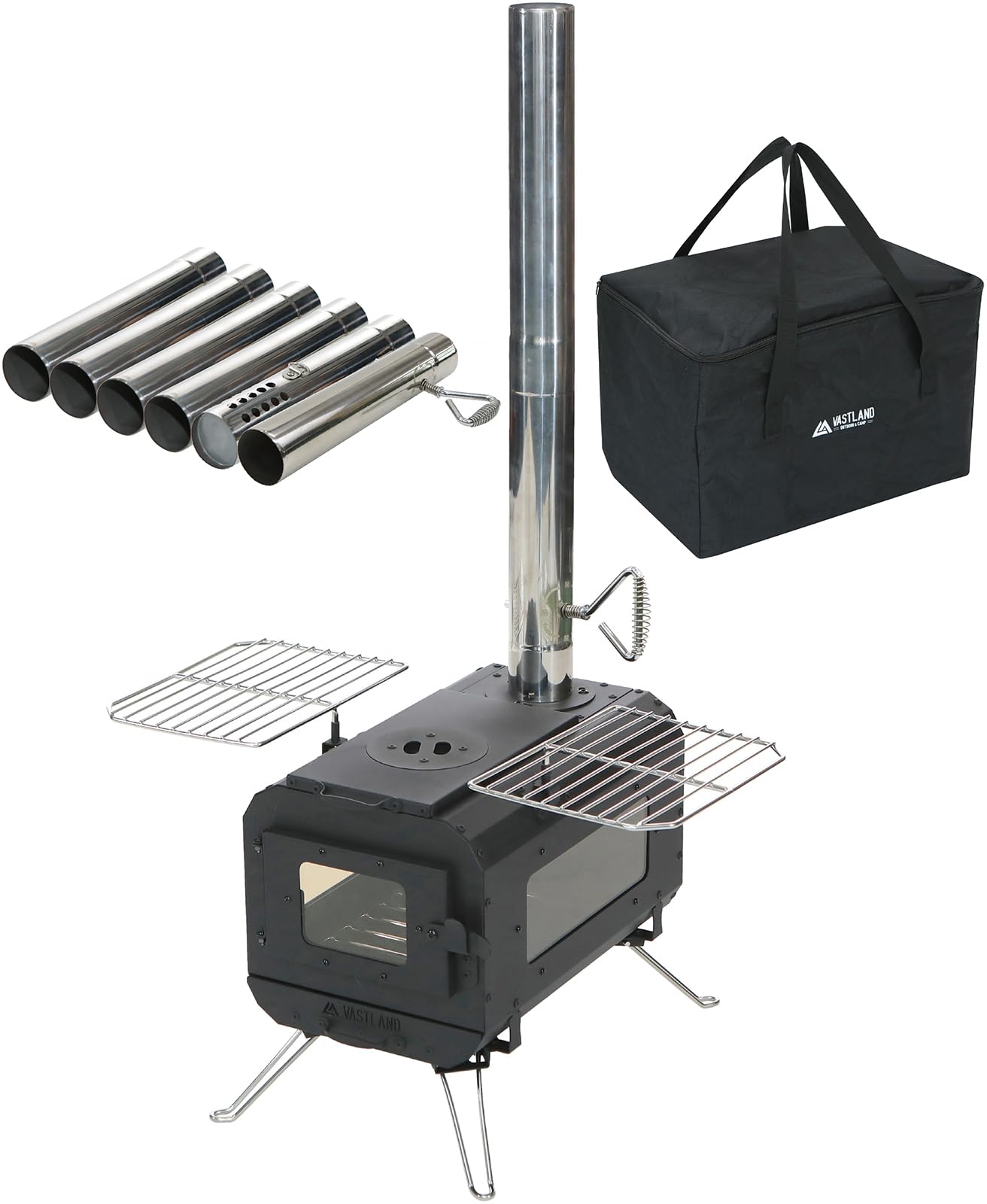 新品 多機能 グリル 薪ストーブ 2面耐熱ガラス窓 コンパクト 煙突・ケース付 新品 多機能 グリル 薪ストーブ 2面耐熱ガラス窓 コンパクト 煙突