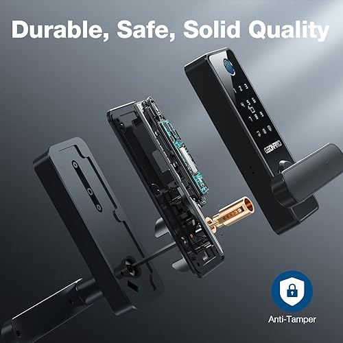 Miniatura 7 de Cerradura de puerta con huellas dactilares, cerradura de puerta de entrada 6 en 1 sin llave con asa, teclado de pantalla táctil, aplicación