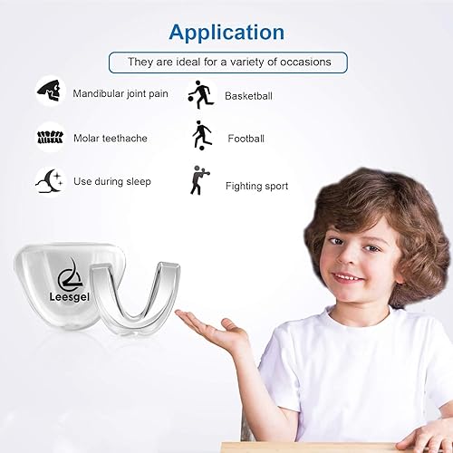 Miniatura 7 de Paquete de 4 protectores bucales para niños para rechinar los dientes y apretar, elimina la ATM, detiene el bruxismo, la noche atlética y el