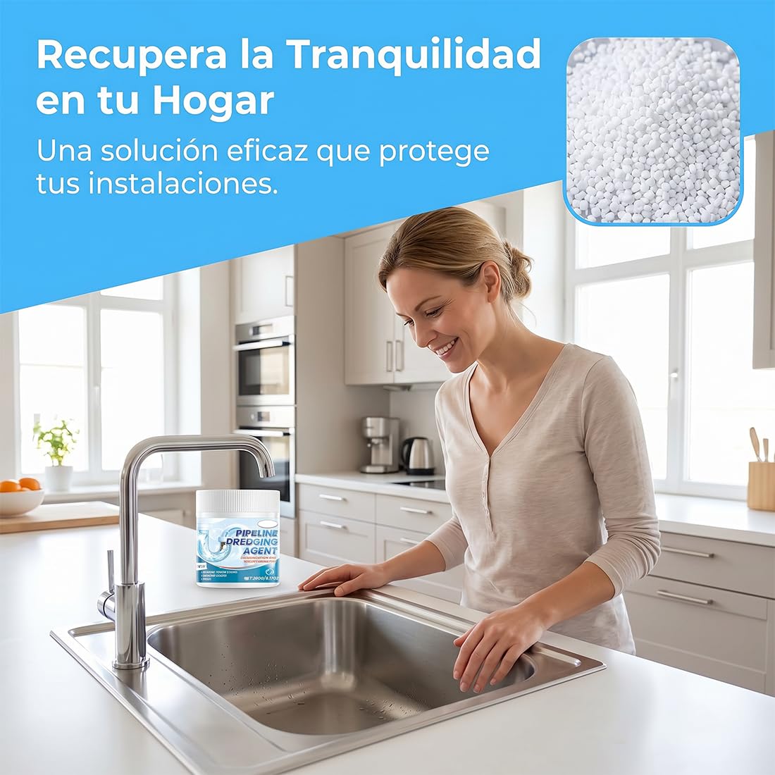 Turbonet 2.0 Desatascador en polvo, 260g Pipeline Desatascador, Pipeline Dredging Agent, Espuma Limpiadora Tuberias, Potente Limpiador De Fregadero y Drenaje (1 Botella)
