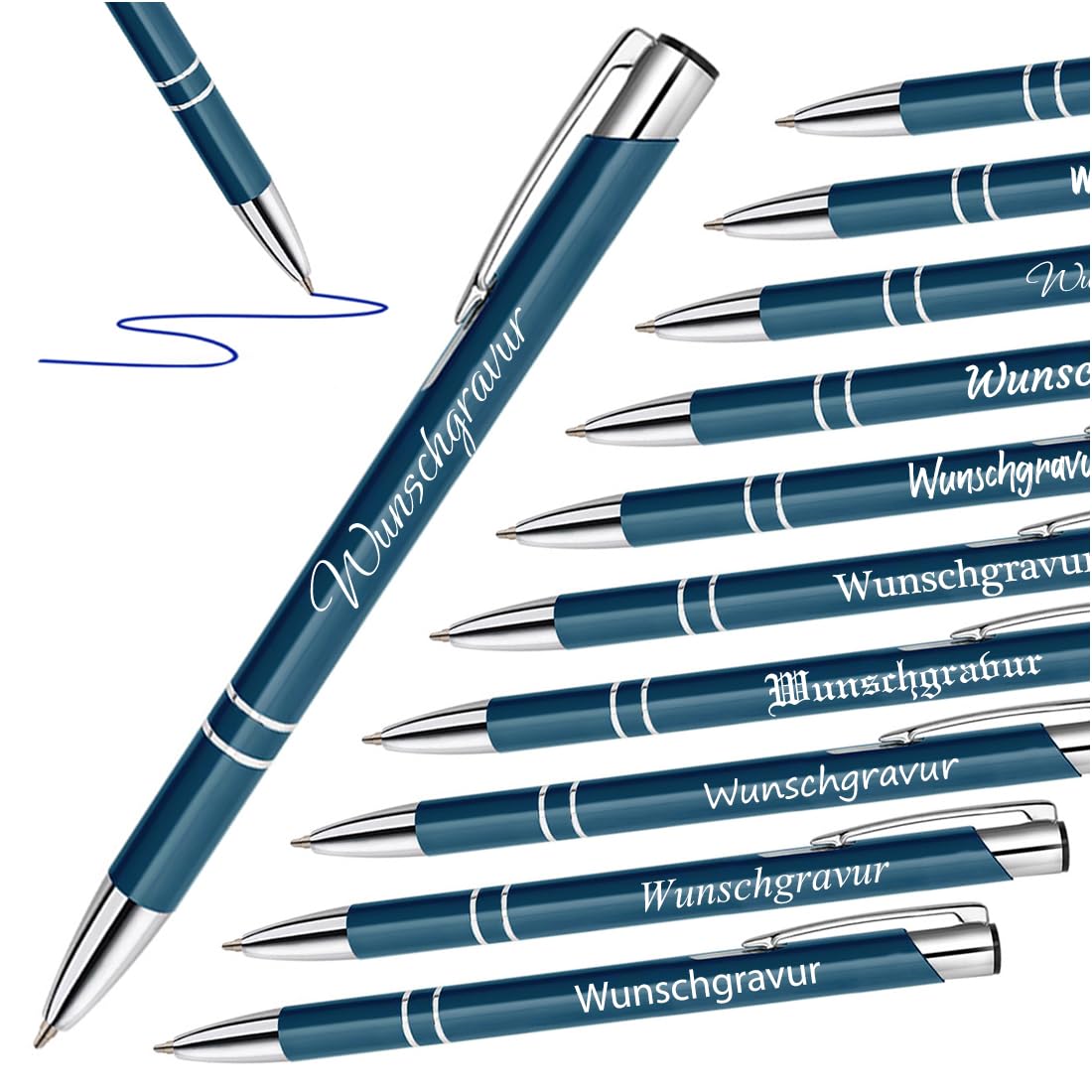 Penne Metallo Personalizzate Minia Blu Set 10 Penne A Sfera Personalizzate Oleg - Metallo Con Incisione Nome, Idea Regalo Per Compleanno O Azienda
