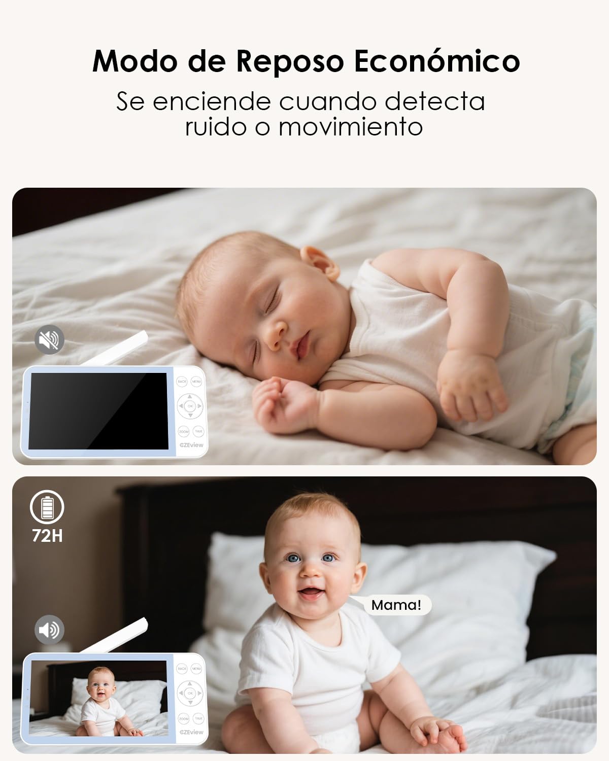 CZEview 2.5K 4MP Camara Vigilancia Bebe con App Movil, 5.5" IPS Gran Pantalla, 360°, Monitorización & Alertas en Tiempo Real, Visión Nocturna (Azul con 2 Cámaras)