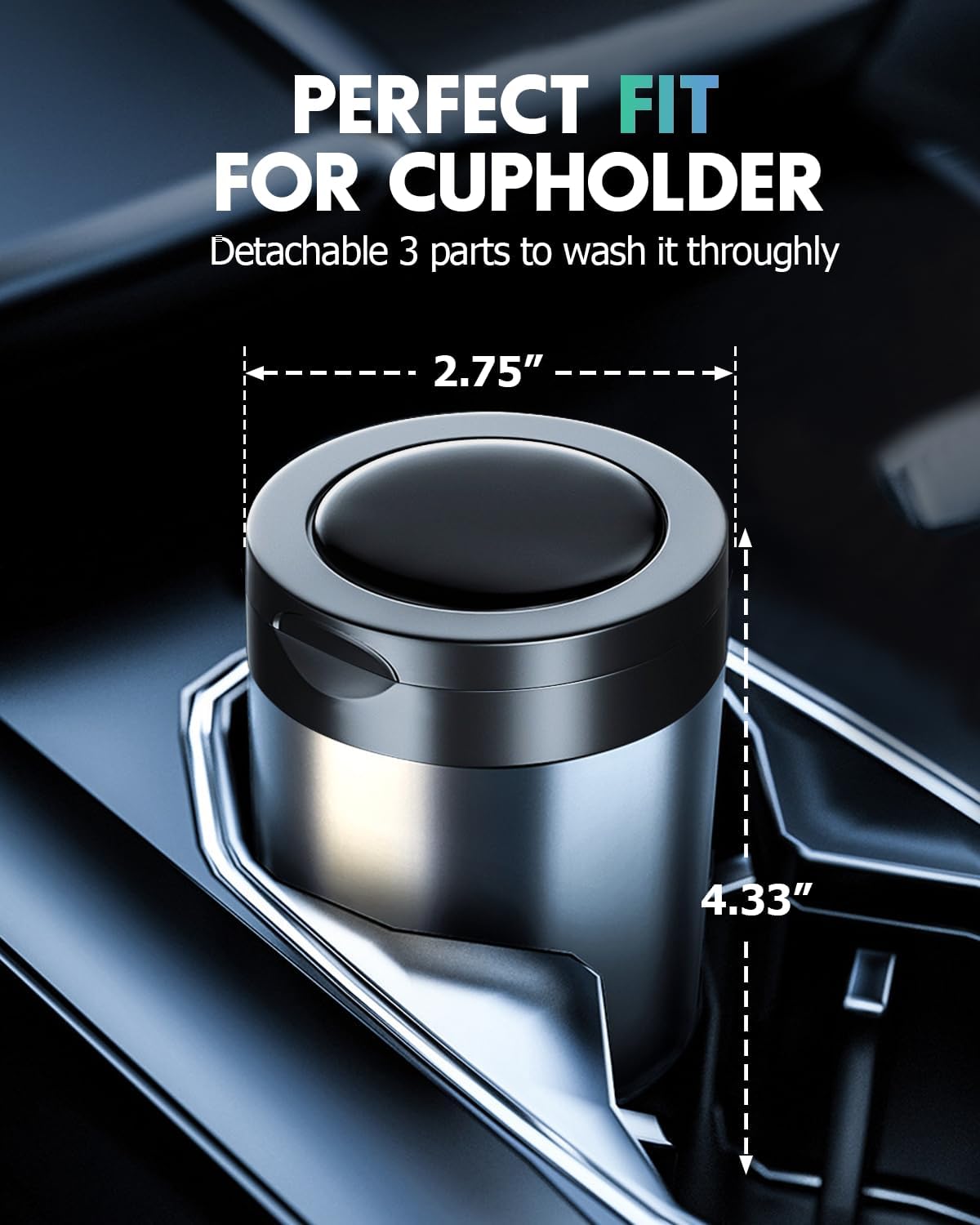Ashtray with Lid, Smellproof & Smokeproof Cup Holder Ashtray, Detachable Aluminum Alloy Car Ash Tray with Automotic Light for Car Home Office Outside
