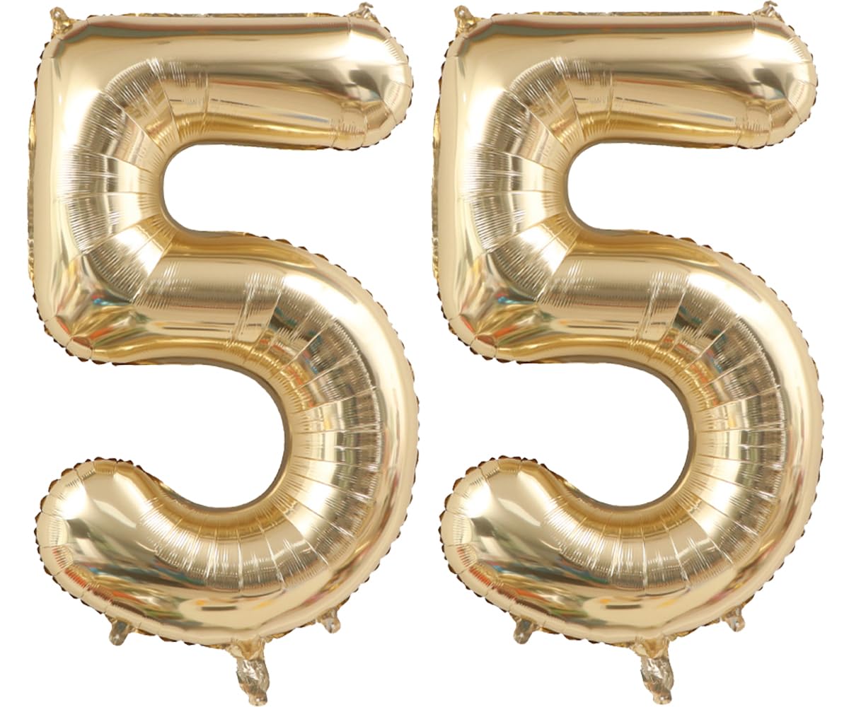 Light Gold Number 55 Foil Balloons 40 Inch White Gold 66 Mylar Balloon | 55th Birthday Big Giant Jumbo Helium Balloons 55 Anniversary Banquet Events Party Decorations Supplies