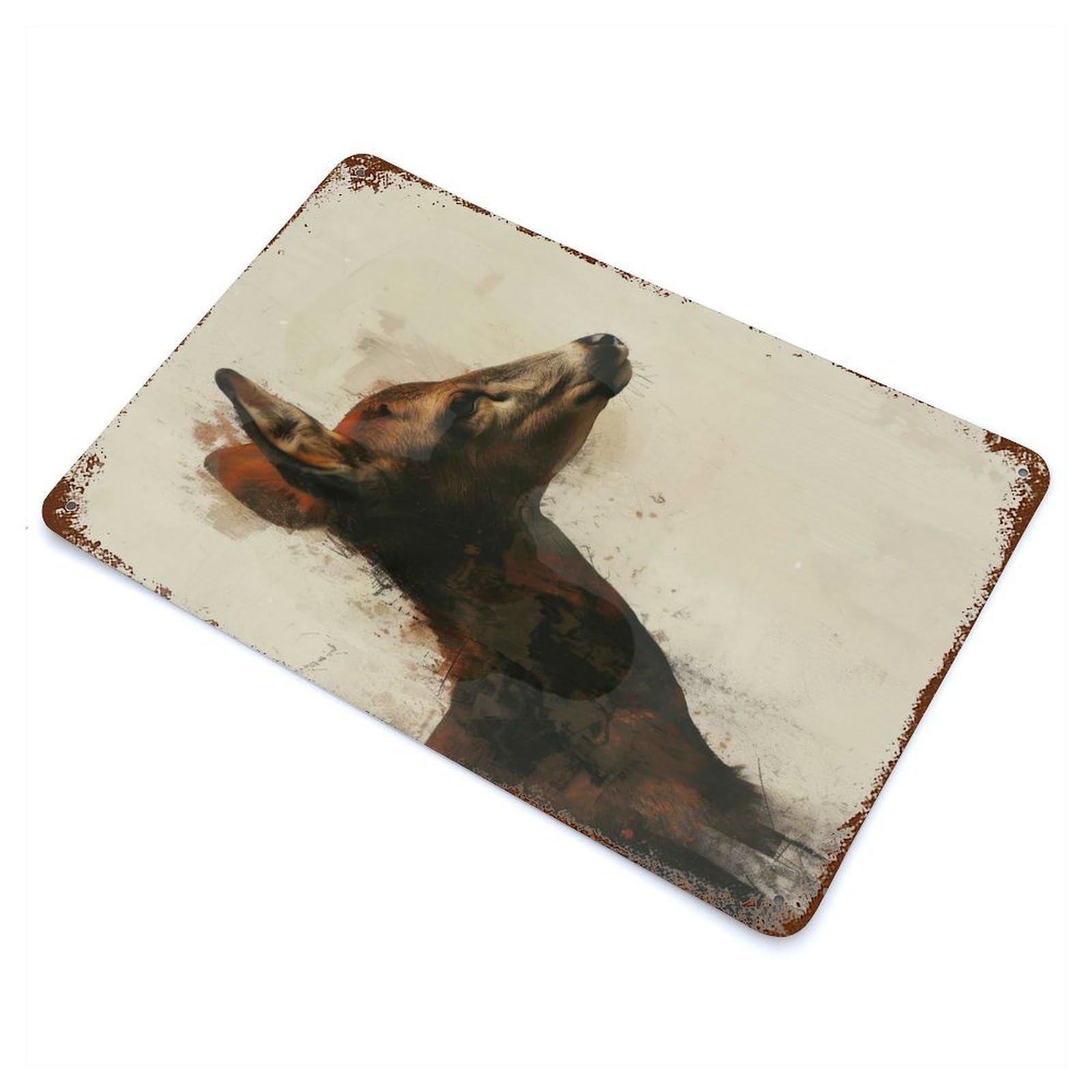 Deer Painting 11.8"x7.9" Rusty Metal Tin Sign, Novelty Wall Decor for Cafe, Home Bar And Lounge Decor