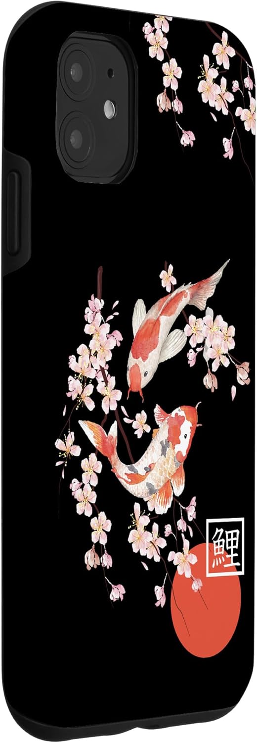 iPhone 11 Cherry Blossom Koi Carp Fish Japanese Sakura Graphic Art Case - Image 3