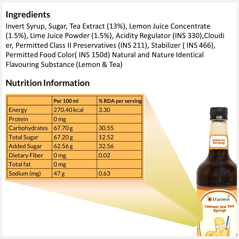 D'aromas Bubble Gum Ice Tea Fruit Syrup Mocktail, 875ML, Liquid | Premium Cafe-Style Syrup – Sweet & Fun Flavor for Mocktails, Beverages, Desserts & Coffee | Perfect for Home, Cafe, Bar & Restaurant Use (875ml, Lemon) 1