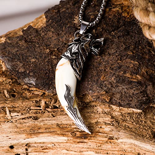 HAQUIL Silver Wolf Tooth Necklace - Men's Animal Fang Pendant With Retro Head Spear Chain for Ceremony Gift Jewelry3