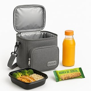 Bolsa Térmica FERUN 15L para Marmita, Lancheira e Bebidas – Alça de Mão e Ombro, Impermeável, Revestimento Térmico PEVA, Conserva Frio e Calor Cor Cinza.